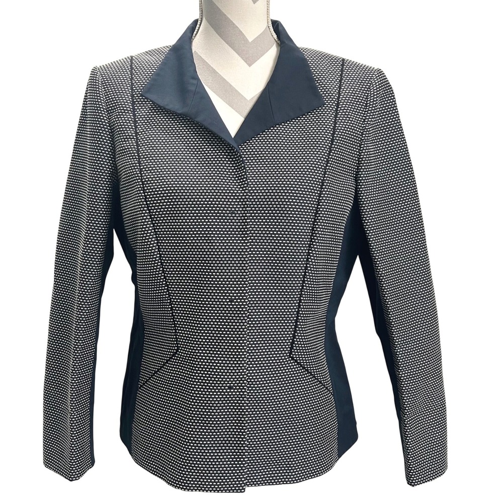 Lafayette‎ 148 New York Blazer Women's Size 12 Navy Blue White Textured Career